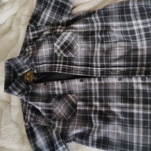 Black and gray plaid fuzzy coat